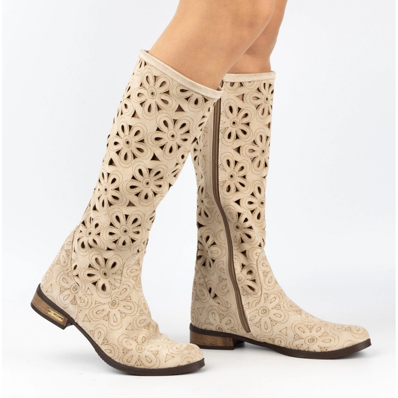 Olivier Naisten vaaleat beigenväriset, avoimet saappaat 2