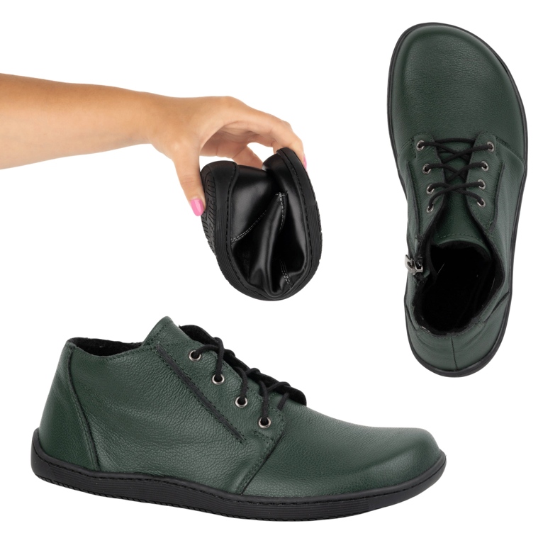 Olivier Paljasjalkaiset naisten nahkakengät, hieman eristetty, nilkkakorkeus vetoketjulla, 787 vihreä 1