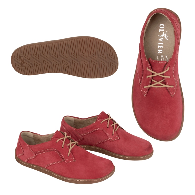 Olivier Naisten paljain jaloin minimalistiset nahkakengät 1082 Red Nubuk punainen 1