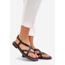 Nahkaiset litteät sandaalit, joissa on kietoutunut Zazoo 40429 mustat hihnat 1