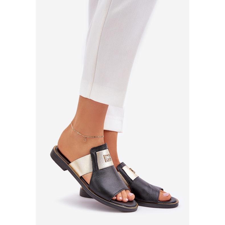 Tyylikäs luonnon nahkainen flip flops Zazoo 40423 musta 1