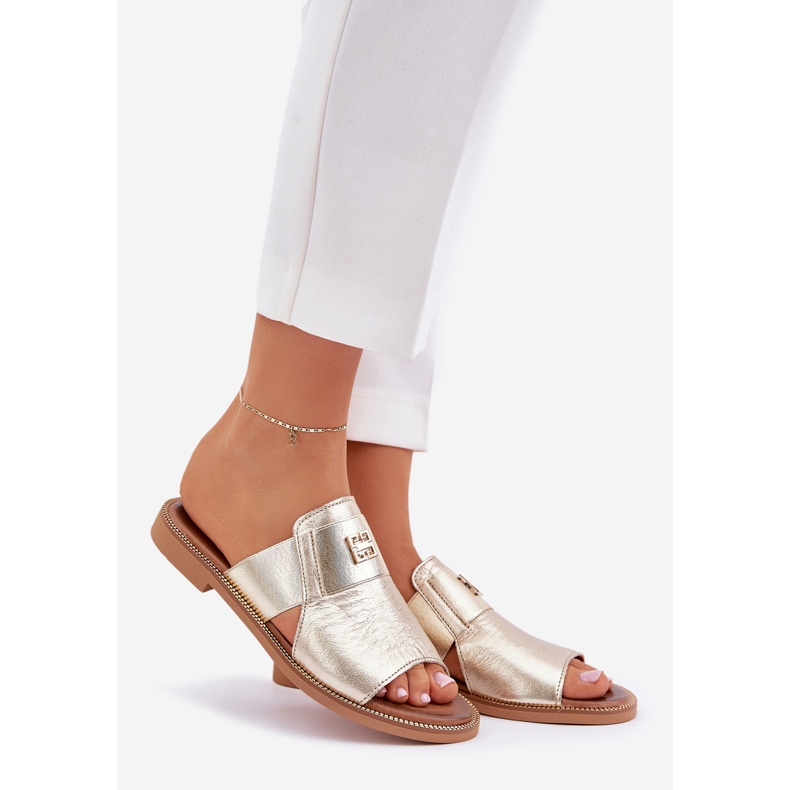 Tyylikkät luonnon nahkatohvelit Zazoo 40423 zloty kultainen 1