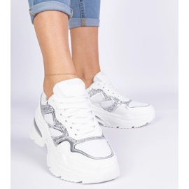 Naisten valkoiset lenkkarit koristeltu kimaltelevat valkoinen 1