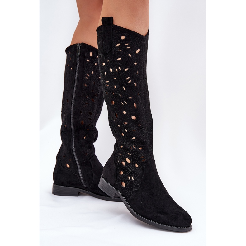 S.Barski HY51-176 litteät saappaat, joissa on avoimia saappaita musta 2