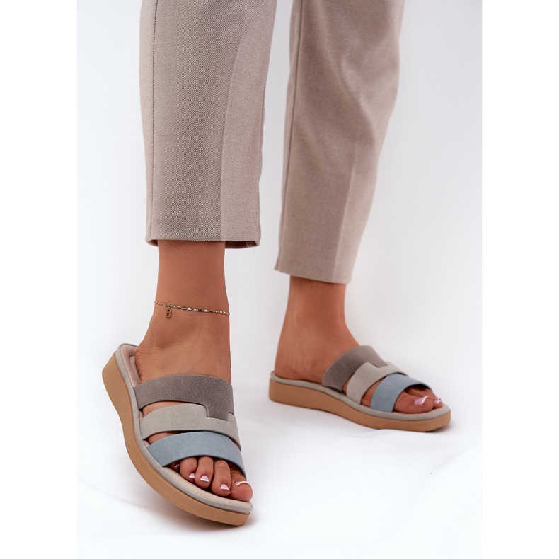 Mukavat beige-siniset naisten tossut 2