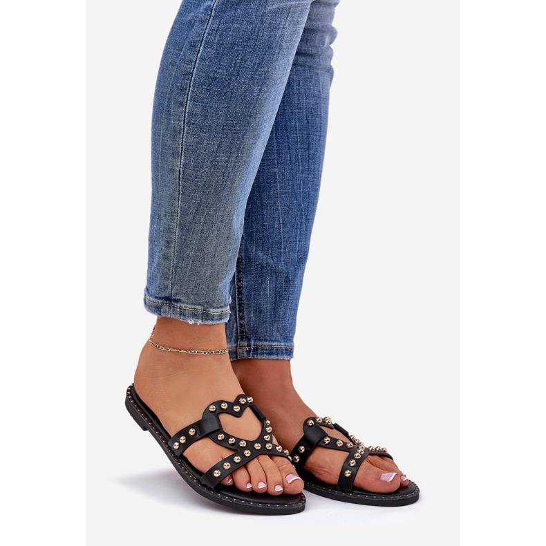 Sisustettu litteät naisten mustat flopsit 1