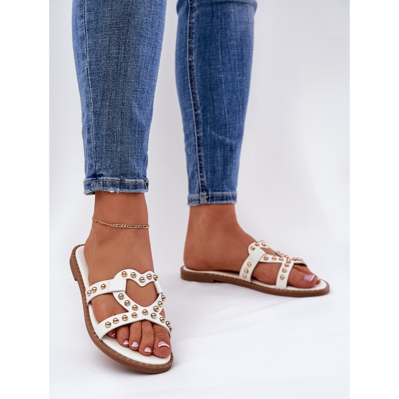 Sisustetut litteät valkoiset naisten tossut valkoinen 2