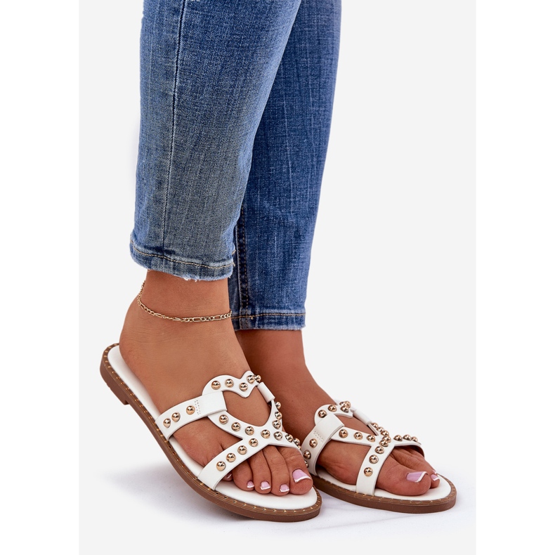 Sisustetut litteät valkoiset naisten tossut valkoinen 1