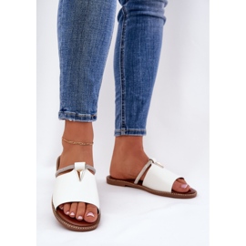 Eco Leather Flat -Pested Flip Flops koristeellinen hihna valkoinen 2