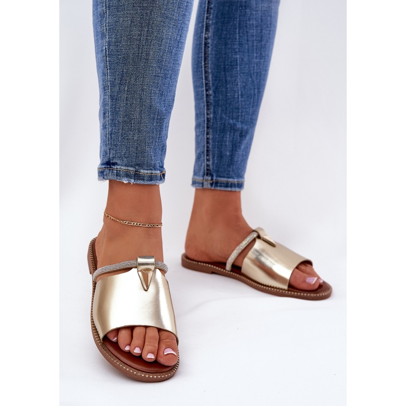 Eco Leather Flat korkokengät koristeellisella kultahihnalla kultainen 2