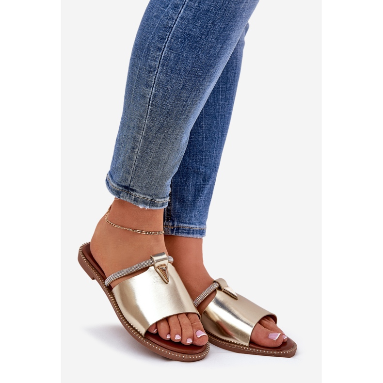 Eco Leather Flat korkokengät koristeellisella kultahihnalla kultainen 1