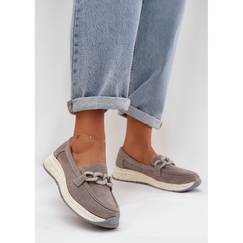 S.Barski Mokkanahkaiset leipät laiturilla D&amp;A TW552 Grey -ketjun kanssa harmaa 2