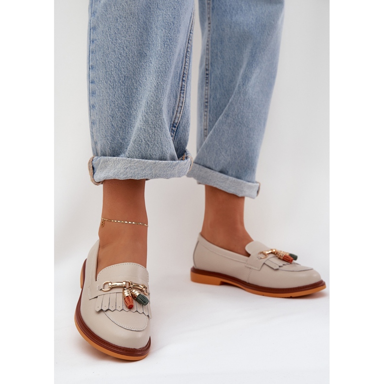 S.Barski Nahka tyylikäs litteän korkojen leipät S. Barski LR51-768 beige 2