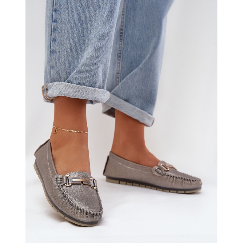 S.Barski Glitter litteä leipät, jotka on valmistettu luonnon nahasta D &amp; A LR51-546 Hopea 2