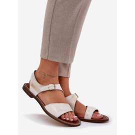 Nahkaiset litteät naisten sandaalit Zazoo 3014 Zloty pyyhitty kultainen 1