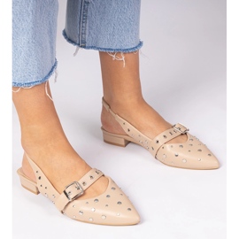 Beige, litteät naisten pumput avoimilla kantapäällä ja strassilla 2