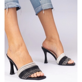 Musta tyylikkäät korkokengät, jotka on koristeltu zirkonilla 2