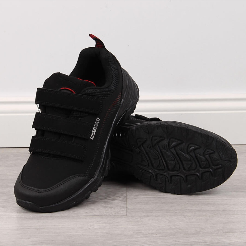 Vaelluskengät, joissa tarranauhalla vedenpitävä musta ja punainen American Club 1