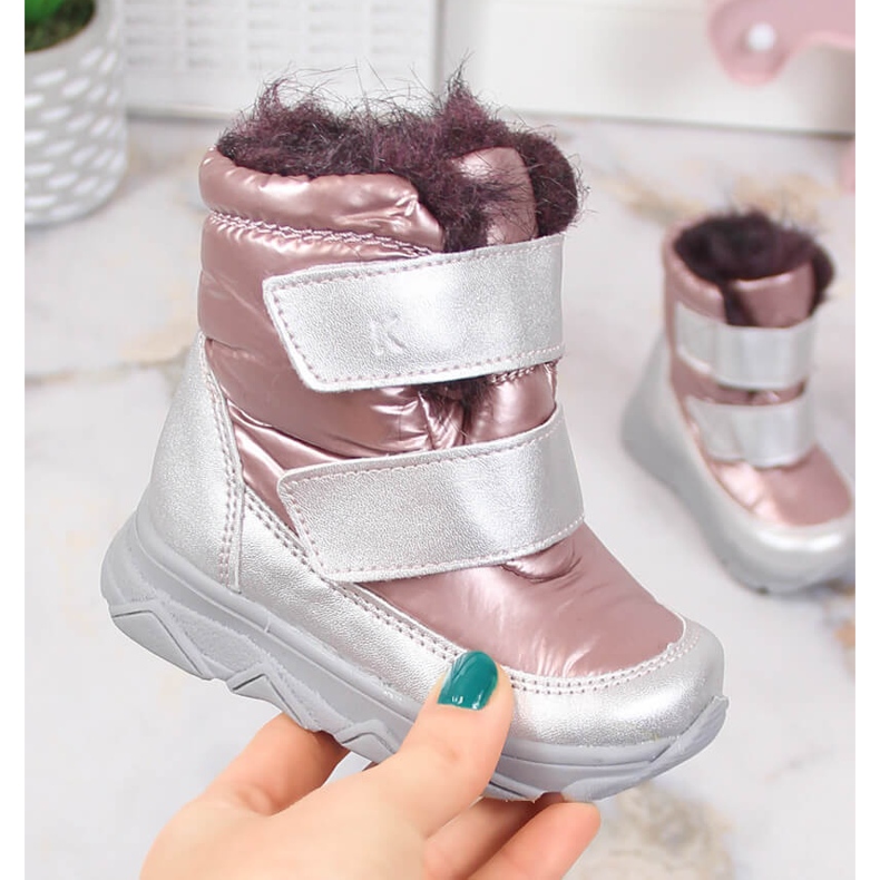 Tyttöjen vedenpitävät lumisaappaat velcro-kalvolla Kornecki 6895 vaaleanpunainen 2