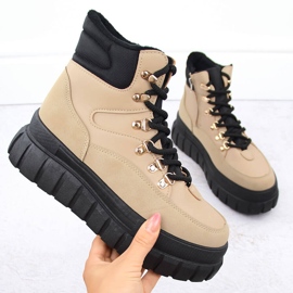 Naisten beige-saappaat paksulla alustalla News 7928 1