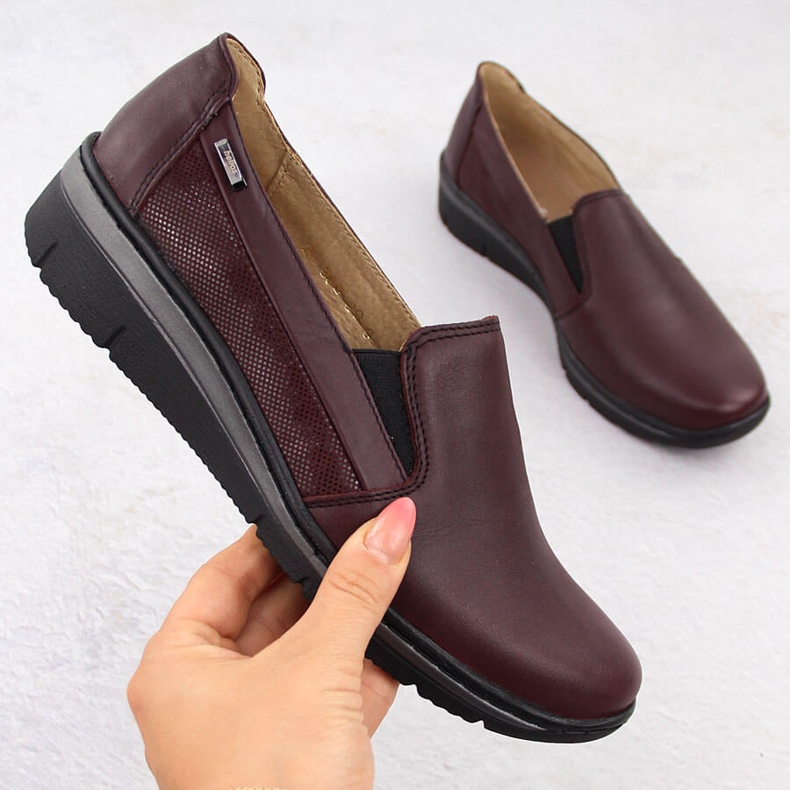 Mukavat kirsikkaiset naisten nahkakengät Helios 350-2 punainen 1