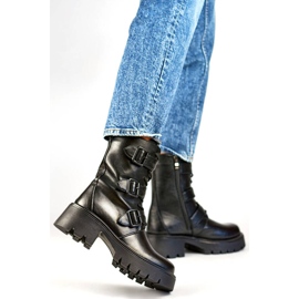 Naisten korkeat moottoripyöräsaappaat soljilla, musta GD-FL2206B 1