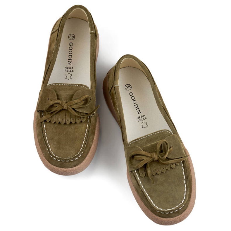 Naisten nahkaiset mokasiinit khakinvihreät Goodin GD-SW4005KH 1