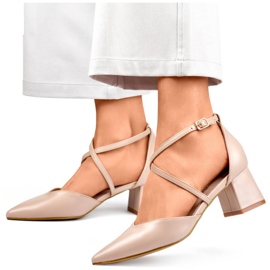 Naisten olkahihnalliset korkokengät, beige GD-FL1150D.BE 1