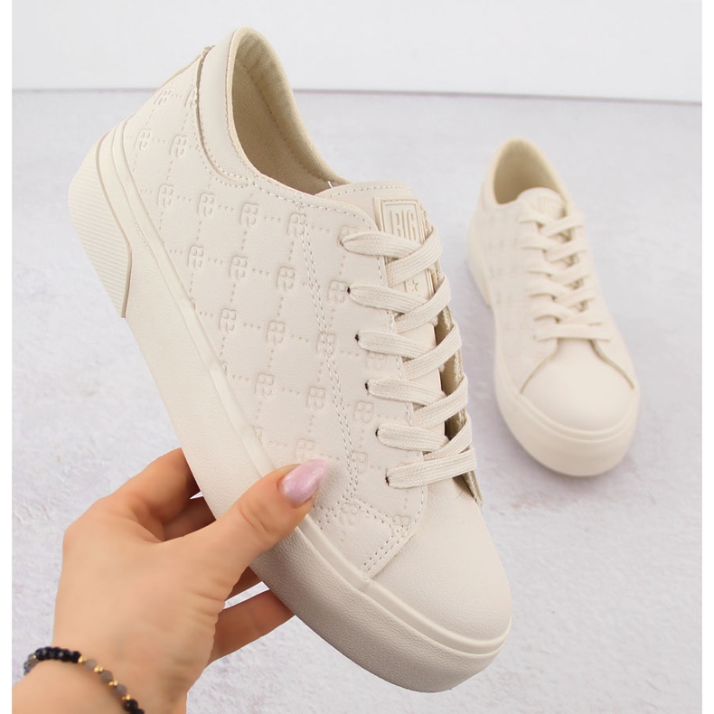 Naisten ekologisen nahkaisen lenkkarit kirjautuneet beige Big Star RR274336 1