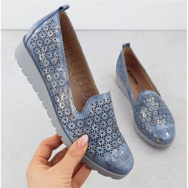 Naisten kengät avoimien kullattujen asuntoloiden kohoamisessa M. Daszyński MR1628-20 sininen 1