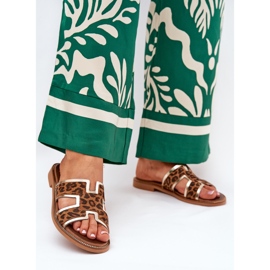 Nahka litteä leopardin flip flops zazoo 40383 ruskea 2