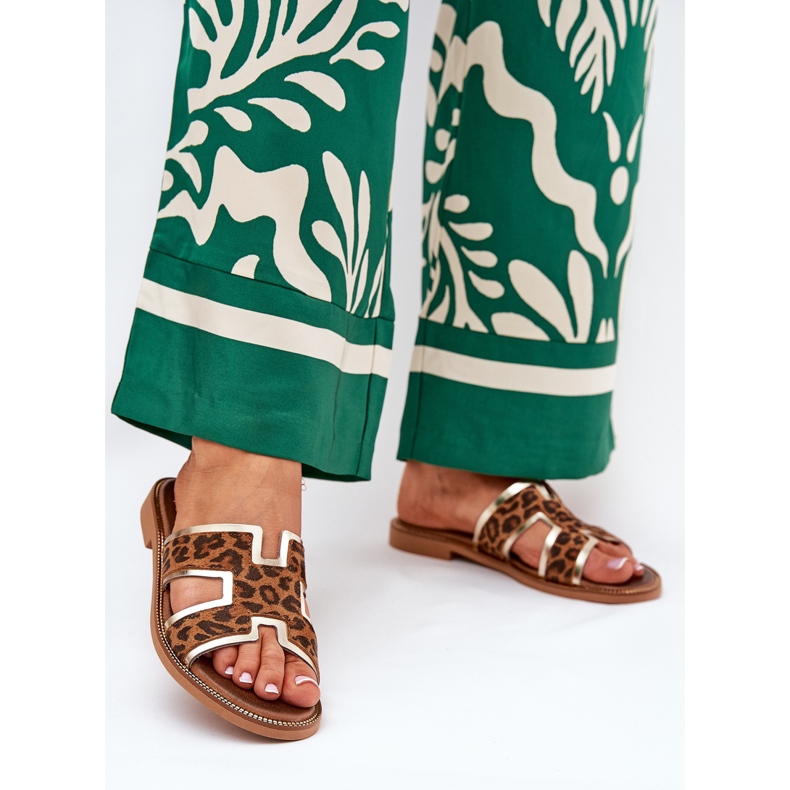 Nahka litteä leopardin flip flops zazoo 40383 ruskea 2