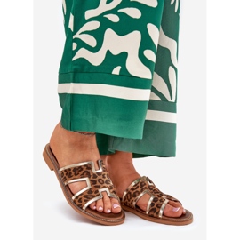 Nahka litteä leopardin flip flops zazoo 40383 ruskea 1