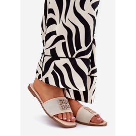 Tyylikkät naisten flip flops litteällä koristeella beige 1