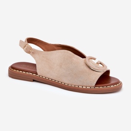 Litteät naisten sandaalit, joilla on beige sisustus 4