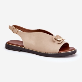 Litteät sandaalit, joissa on koriste eko nahka beige 4
