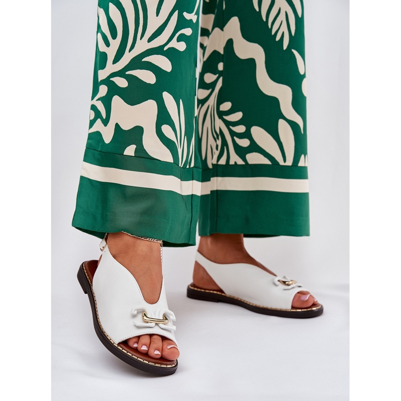 Litteät sandaalit, joissa koristeet ekologinen nahka valkoinen 2