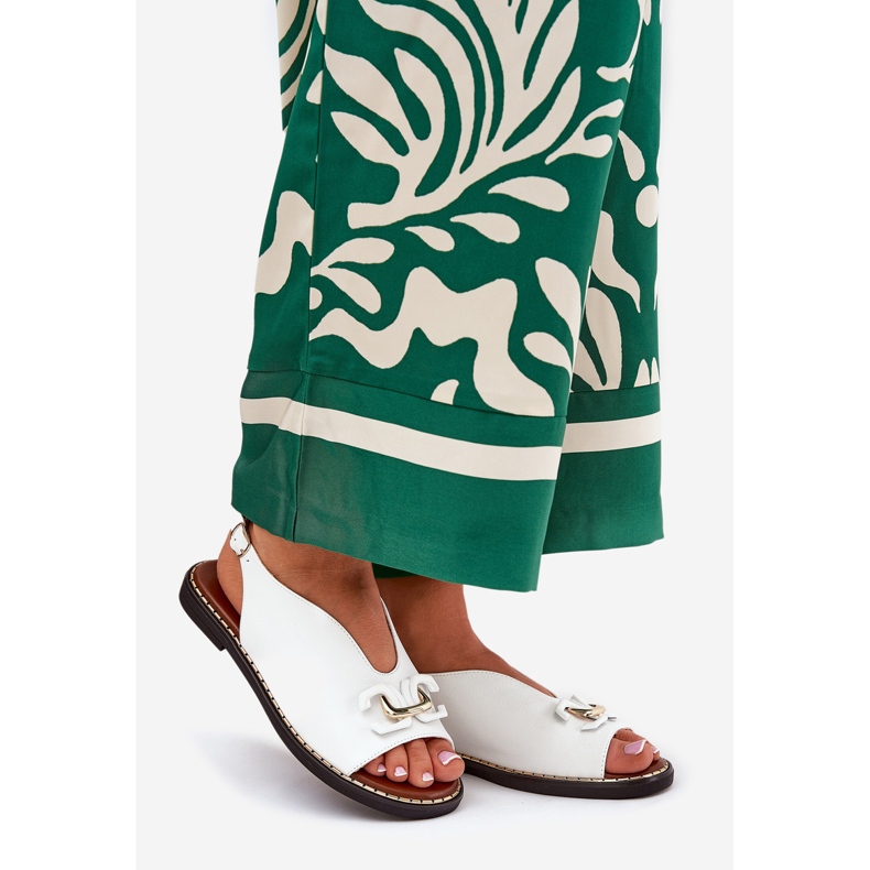 Litteät sandaalit, joissa koristeet ekologinen nahka valkoinen 1