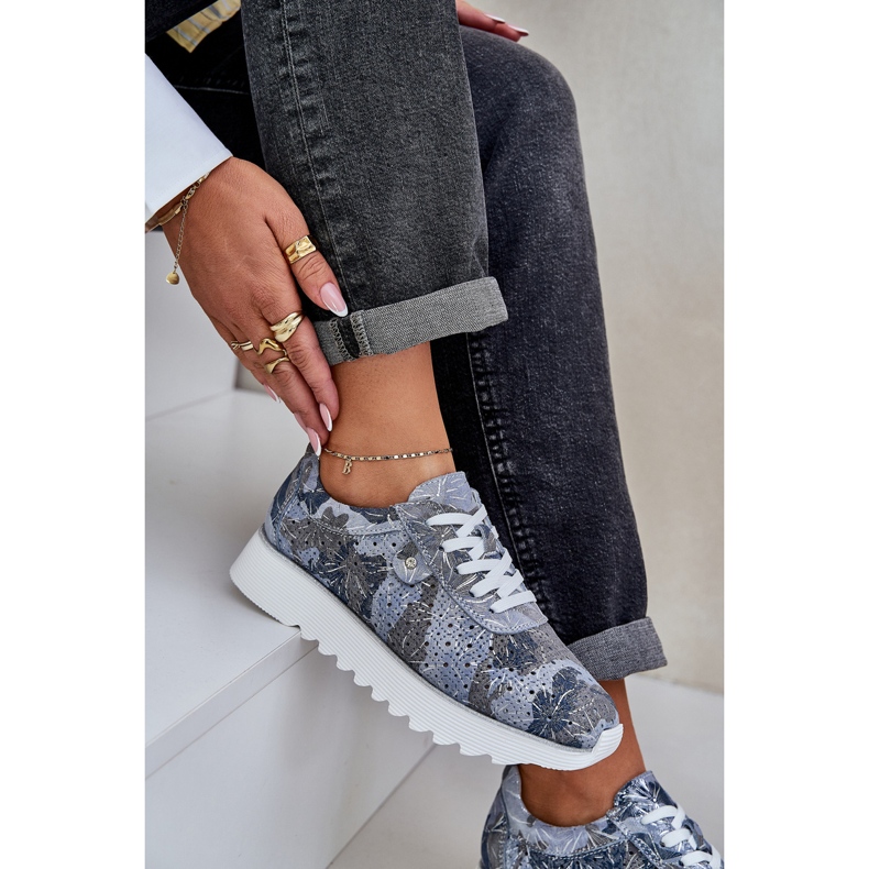 S.Barski Mokkanahkakuvioiset urheilukengät laiturilla, jossa on D &amp; A LR51-635 Glitter sininen 1