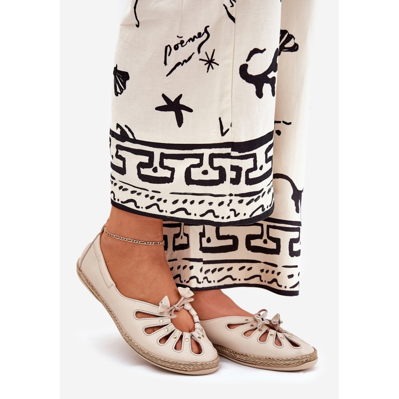 Luonnonahka zazoo 10179 beige valmistettu litteät balleriinit 1