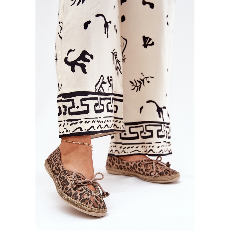 Zazoo Luonnon nahkaleopardin painosta valmistettu litteät balleriinit 10179 ruskea 2