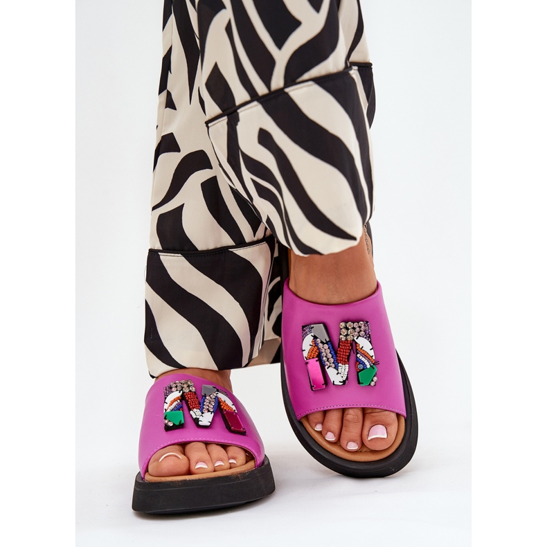 Vinceza Naisten nahkainen flip flops fuksia -koristeella vaaleanpunainen 2