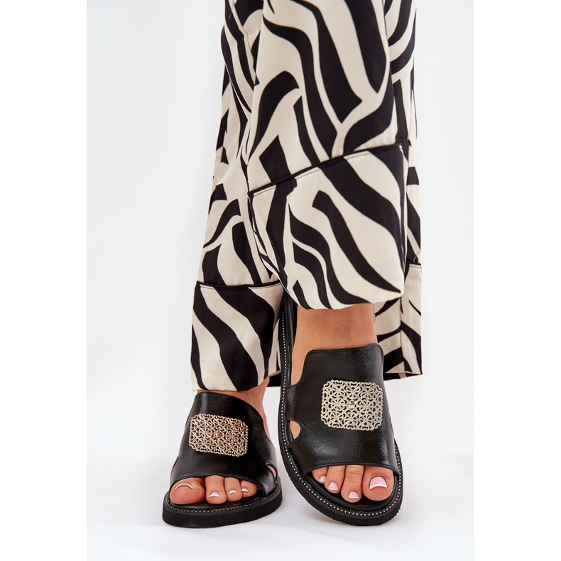 Jezzi Naisten flip flops ankkori -nahkakiilassa koristeella musta 2