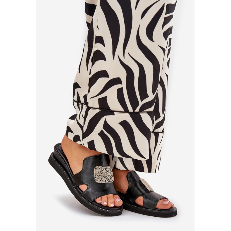 Jezzi Naisten flip flops ankkori -nahkakiilassa koristeella musta 1