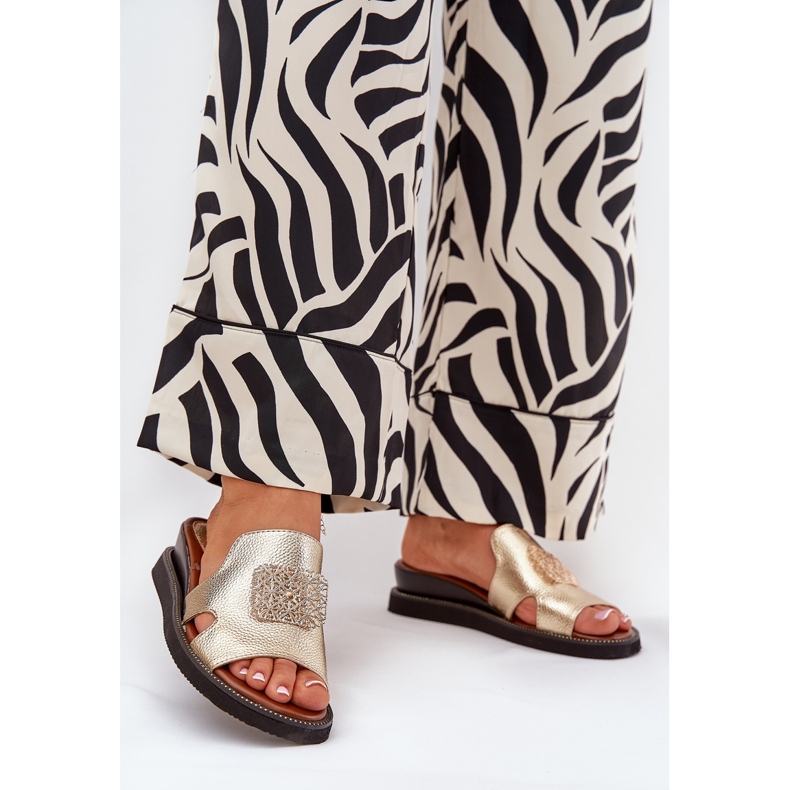 Jezzi Naisten flip flops ankkori -nahkakiilassa, jossa on kultainen sisustus 2