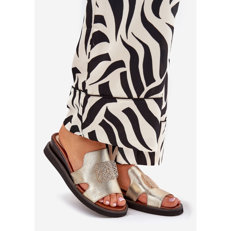 Jezzi Naisten flip flops ankkori -nahkakiilassa, jossa on kultainen sisustus 1