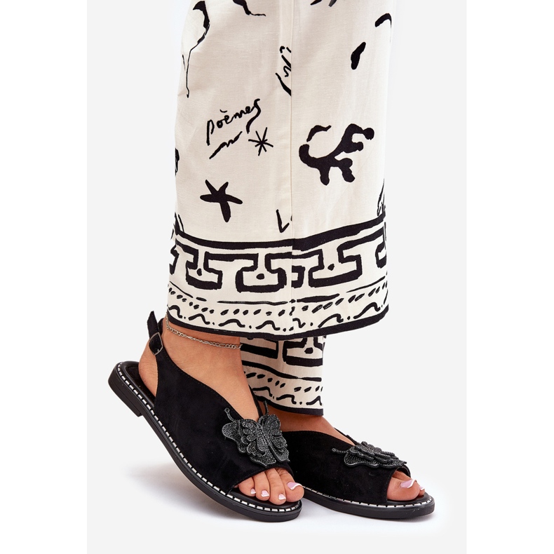 Jezzi Litteät naisten sandaalit, joilla on musta sisustus 1