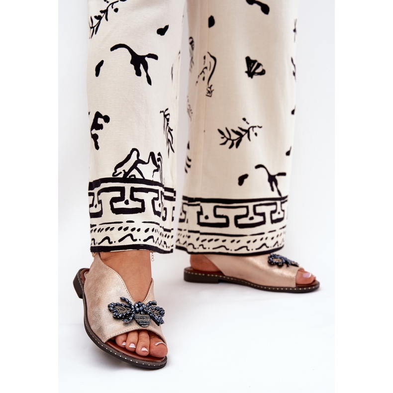 Jezzi Kiiltävät naisten sandaalit, joissa koriste on litteä vaaleanpunainen kulta 2