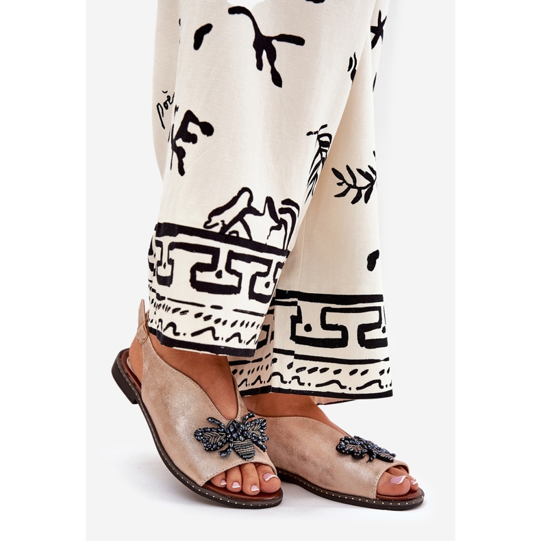 Jezzi Kiiltävät naisten sandaalit, joissa koriste on litteä vaaleanpunainen kulta 1