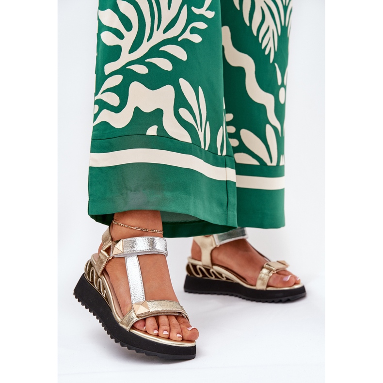 S.Barski Naisten nahkaiset sandaalit CR51-135 kultaa ja hopeaa kultainen 2